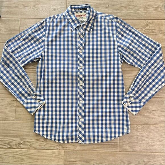 The Scotch‎ Co Mens Blue White Checkered Button Down Shirt Size Large - Picture 1 of 14